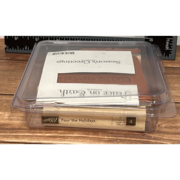 116921 Stampin Up! Four The Holidays Wood Rubber Stamp Set of 4 peace on earth - Picture 1 of 4